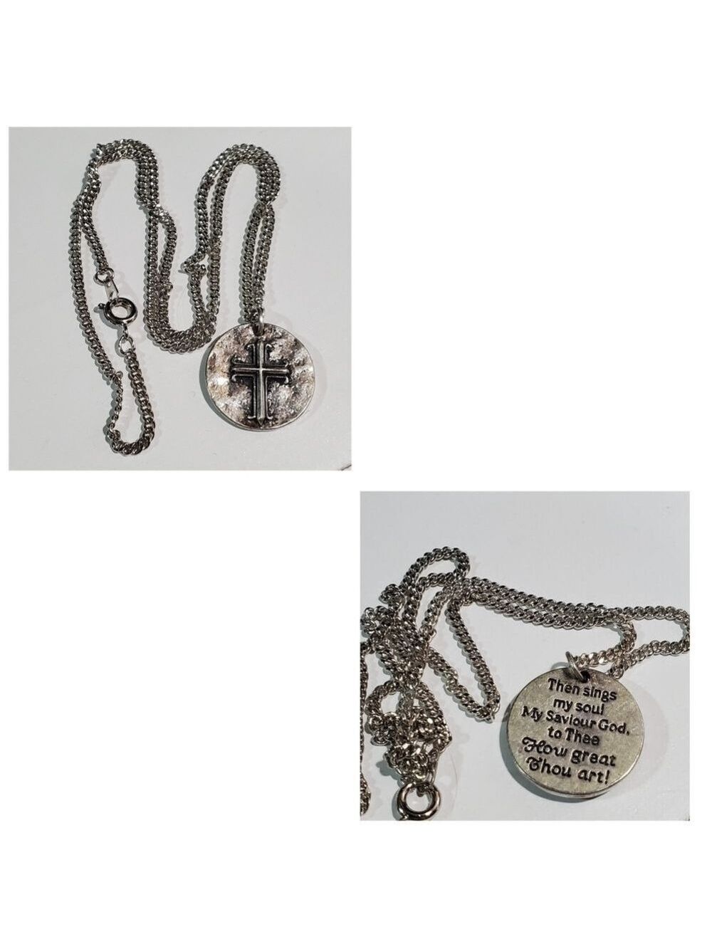 How Great thou art Cross Silvertone pendant Necklace Rhodium plated Christian